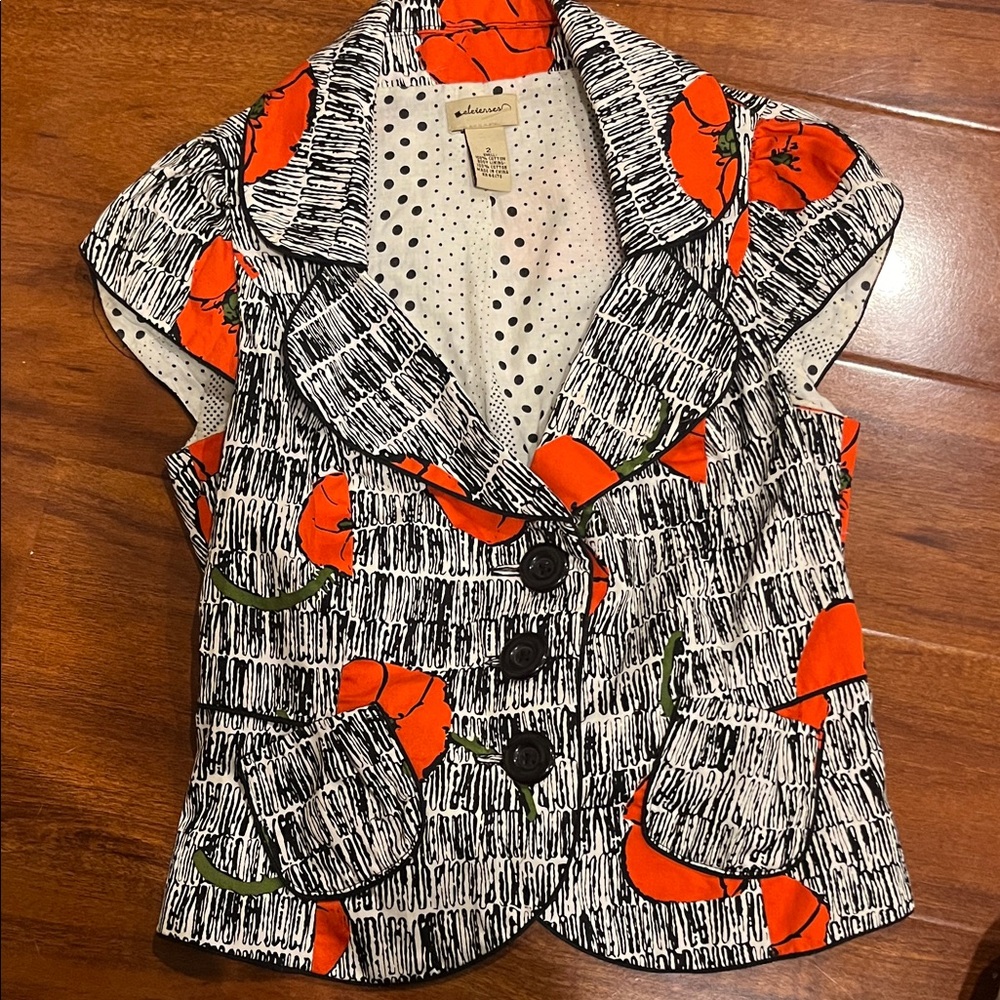 Anthropologie Elevenses Red Poppy Floral Patterned Blazer